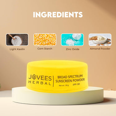 Jovees Herbal Broad Spectrum Sunscreen Powder With SPF 30 | Prevents Sunburns, Skin Damage & Uneven Skin Tone | Natural Mineral Based Ingredients 50gm